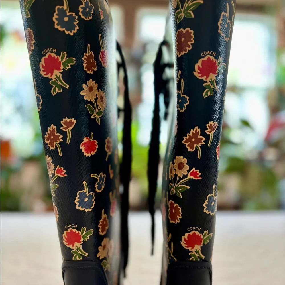 Coach Black and Red Floral Winter Rain Boots - Picture 5 of 9